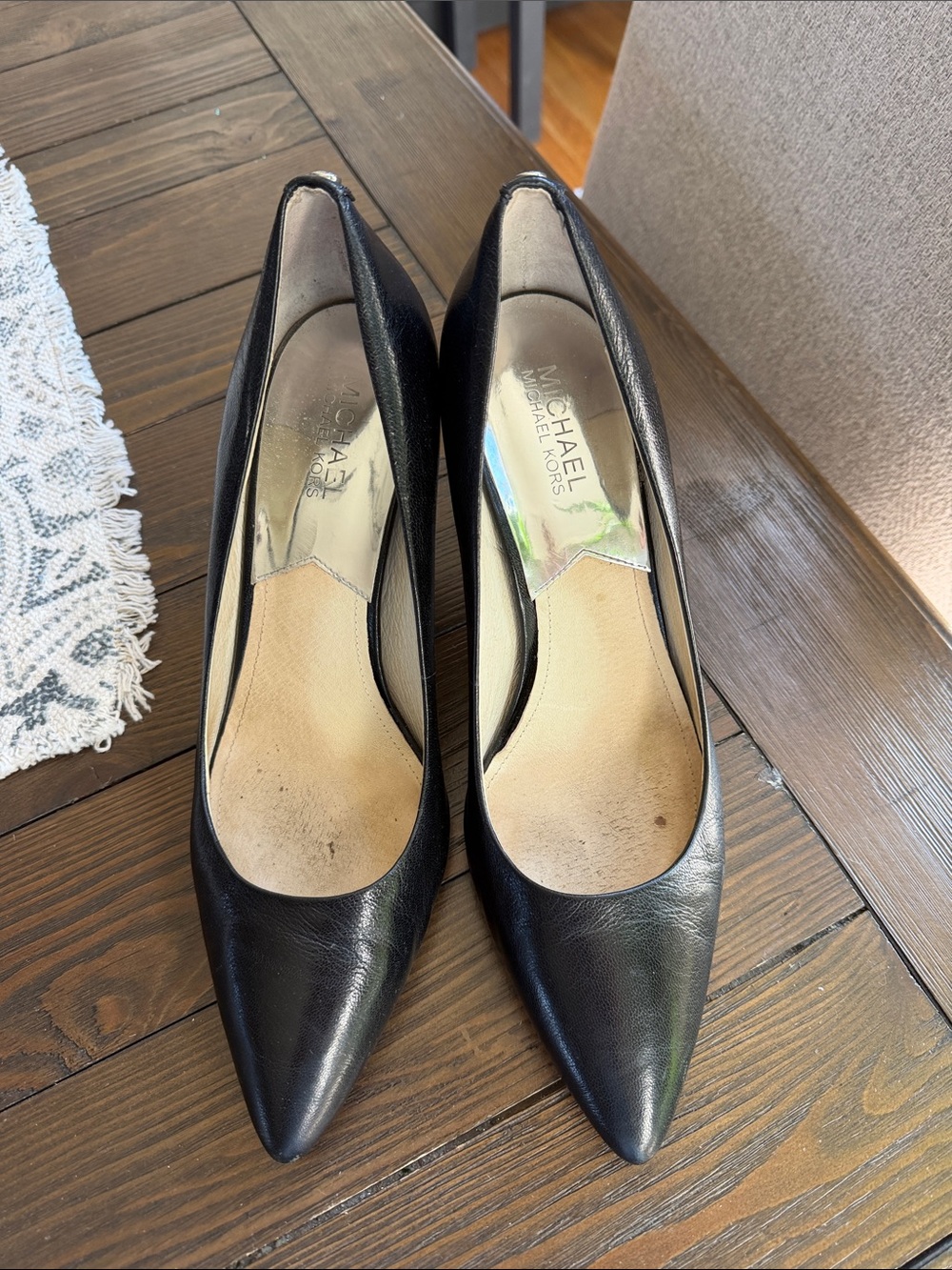 Michael Kors Black Leather Pointed-Toe Heels